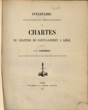 Inventaire analytique et chronologique des chartes du Chapitre de Saint-Lambert, a Liège