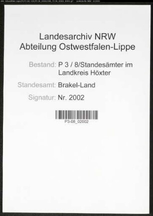 Sterberegister Standesamt Brakel-Land