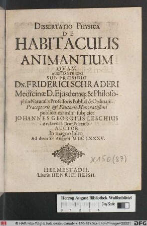 Dissertatio Physica De Habitaculis Animantium