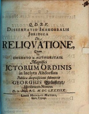 Dissertatio Inauguralis Juridica De Reliqvatione