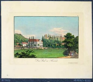 Das Bad (Kaltwasser-Heilanstalt) in Tharandt mit der Burgruine und der Stadt- und Bergkirche