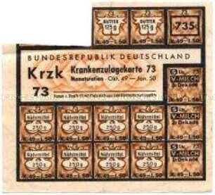 Lebensmittelkarte (Zusatzkarte für Kranke) der Bundesrepublik für Butter, Nahrungsmittel und Milch für Oktober 1949 bis Januar 1950