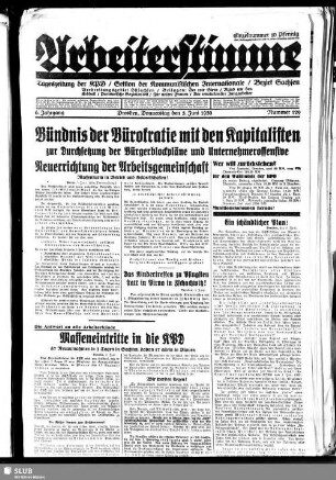 Arbeiterstimme : Tageszeitung der Kommunistischen Partei Deutschlands, Sektion der Kommunistischen Internationale, Bezirk Sachsen, Verbreitungsgebiet Ostsachsen