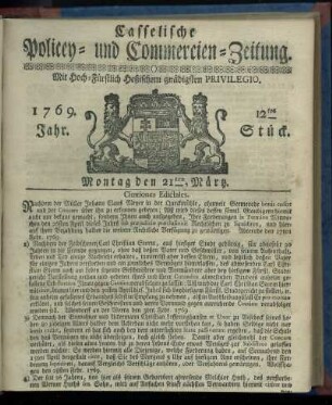 12tes Stueck, Montag den 21ten Maertz 1769