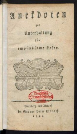 Anekdoten zur Unterhaltung für empfindsame Leser