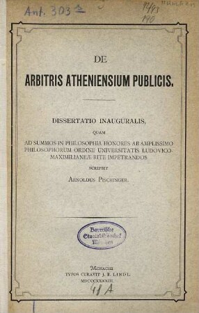 De arbitris Atheniensium publicis : dissertatio inauguralis