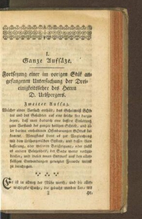 I. Ganze Aufsäze