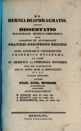 De hernia diaphragmatis : diss. inaug. med. chir.