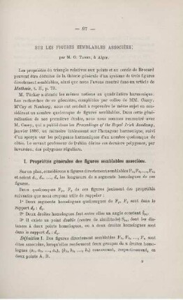 SUR LES FIGURES SEMBLABLES ASSOCIÉES.