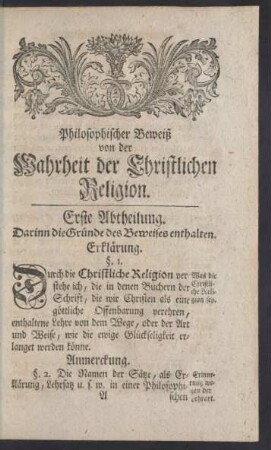 Erste Abtheilung. Darinn die Gründe des Beweises enthalten.