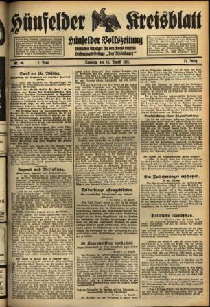 Zweite Ausgabe vom Samstag, den 15. August 1931.