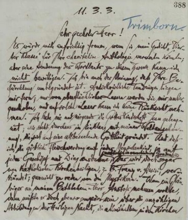 Brief an Karl Trimborn oder Max Trimborn