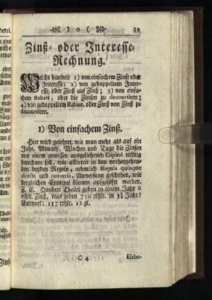 Zinß- oder Interesse-Rechnung