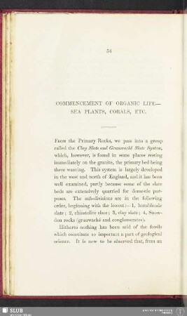 Commencement of organic life - sea plants, corals, etc