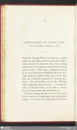 Commencement of organic life - sea plants, corals, etc