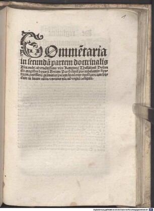 Comme[n]taria in secunda[m] partem doctrinalis Alexandri