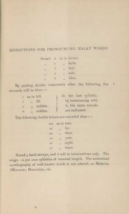 Directions for pronouncing Malay words