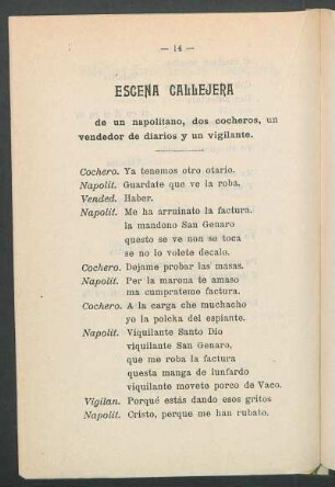 Escena callejera de un napolitano, dos cocheros, un vendedor de diarios a un vigilante