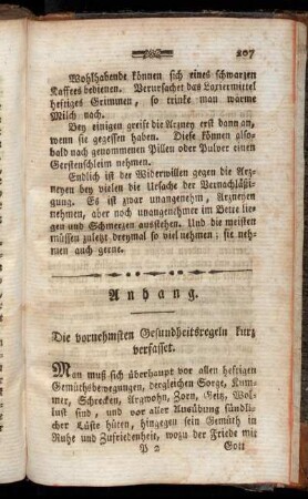 Anhang. Die vornehmsten Gesundheitsregeln kurz verfasset.