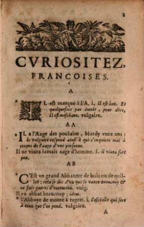 Cvriositez Françoises : pour supplement aux dictionnaires, ou recueil de plusieurs belles proprietez ...