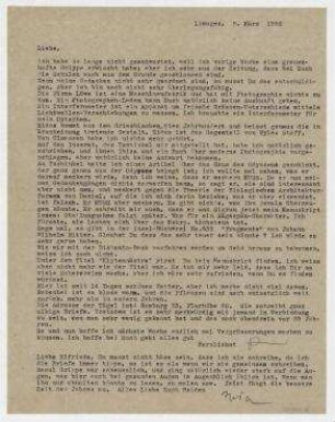 Brief von Raoul Hausmann und Hedwig Hausmann an Elfriede Hausmann. Limoges. Zusatz Hedwig Hausmann