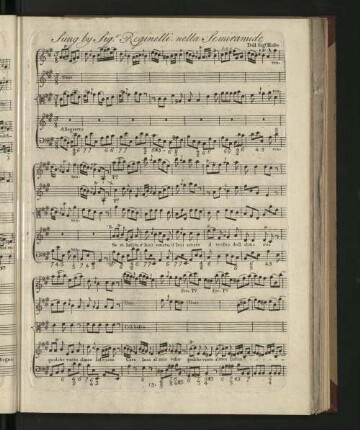 Sung by Sig.r Reginelli nella Semiramide - Dell. Sig.r Hasse