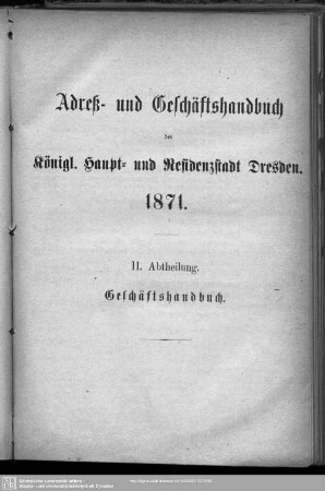 II. Abtheilung. Behördenverzeichnis: Geschäftshandbuch.