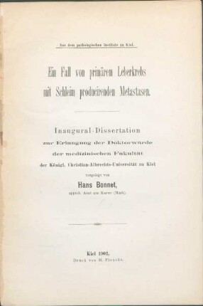 Ein Fall von primärem Leberkrebs mit Schleim producirenden Metastasen