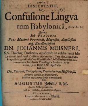 Dissertatio De Confusione Lingvarum Babylonica