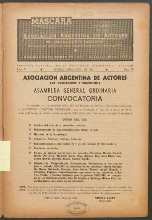 Asociación Argentina de Actores : (De Proteccion y Prevision) - Asamblea General Ordinaria - Convocatoria