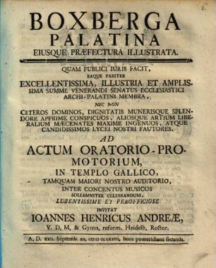 Boxberga Palatina Eiusque Praefectura Illustrata