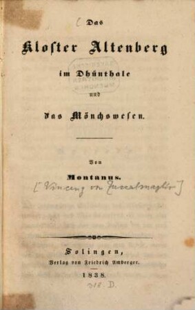 Das Kloster Altenberg im Dhünthale und das Mönchswesen