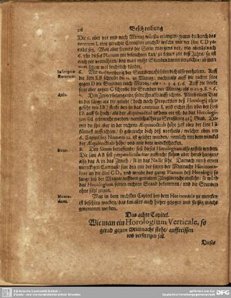 Das achte Capitel. Wie man ein Horologium Verticale, so gerad gegen Mittnacht steht/ auffreissen und verfertigen soll.