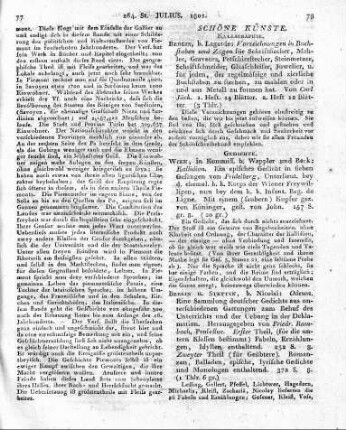 Berlin, b. Lagarde: Vorzeichnungen in Buchstaben und Zügen für Schriftstecher, Mahler, Graveurs, Petschierstecher, Steinmetzer, Schriftschneider, Glasschleifer, Juwelier, u. für jeden, der regelmässige und zierliche Buchstaben zu stechen, zu mahlen oder in und aus Metall zu formen hat. Von Carl Jäck. 1. Heft. 14 Blätter. 2. Heft 12 Blätter.