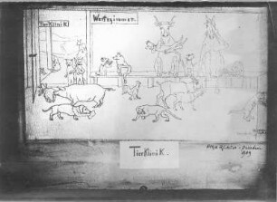 Tierklinik-Wartezimmer (Karikatur). Federzeichnung (1909; E. Richter)