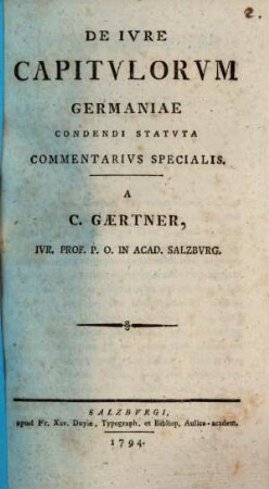 De iure capitulorum Germaniae condendi statuta commentarius Spec.