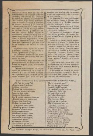 Tristes lamentaciones de los habitantes de la heróica Puebla