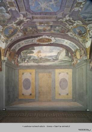 Allegorie der Zeit mit Jahreszeiten und Tageszeiten, Genreszenen und Landschaftsdarstellungen : Landschaft mit Jäger