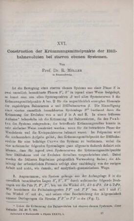 XVI. Construction der Krümmungsmittelpunkte der Hüllbahnevoluten bei starren ebenen Systemen.