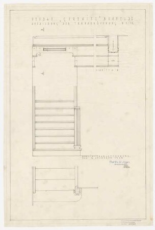 Landhaus Gurewitz, Berlin-Spandau: Ausbildung der Treppenöffnung Ansicht, Draufsicht und Schnitt 1:10