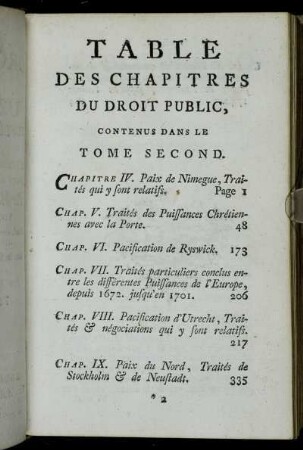 Table Des Chapitres Du Droit Public, Contenus Dans Le Tome Second.