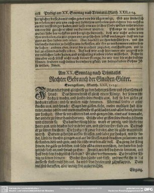 Am XX. Sonntag nach Trinitatis. Rechter Gebrauch der Gnaden-Güter. Evangelium, Matth. XXII, 1-14