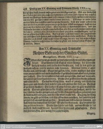 Am XX. Sonntag nach Trinitatis. Rechter Gebrauch der Gnaden-Güter. Evangelium, Matth. XXII, 1-14