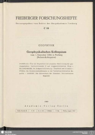 Geophysikalisches Kolloquium vom 1. Dezember 1956 in Freiberg (Barbara-Kolloquium)