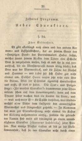 Zehntes Programm. Über Charaktere