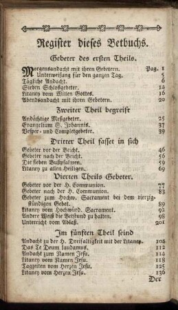 Register dieses Betbuchs.