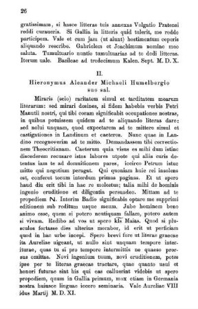 II. Hieronymus Aleander Michaeli Humelbergio suo sal.