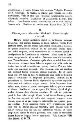 II. Hieronymus Aleander Michaeli Humelbergio suo sal.