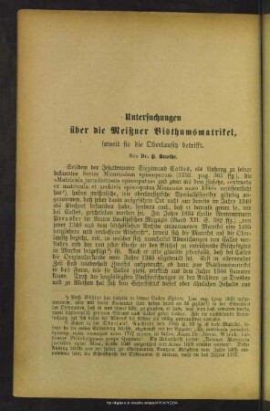 Untersuchungen über die Meißner Bisthums-Matrikel, soweit sie die Oberlausitz betrifft