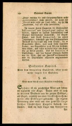 Siebentes Kapitel. Von den dreyerley Sphären, oder vielmehr Lagen der Sphäre.